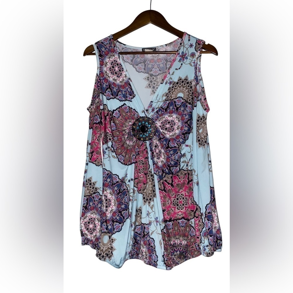 Venus Women Paisley Sleeveless Blouse Medium Boho Hippie Multicolored Whimsical